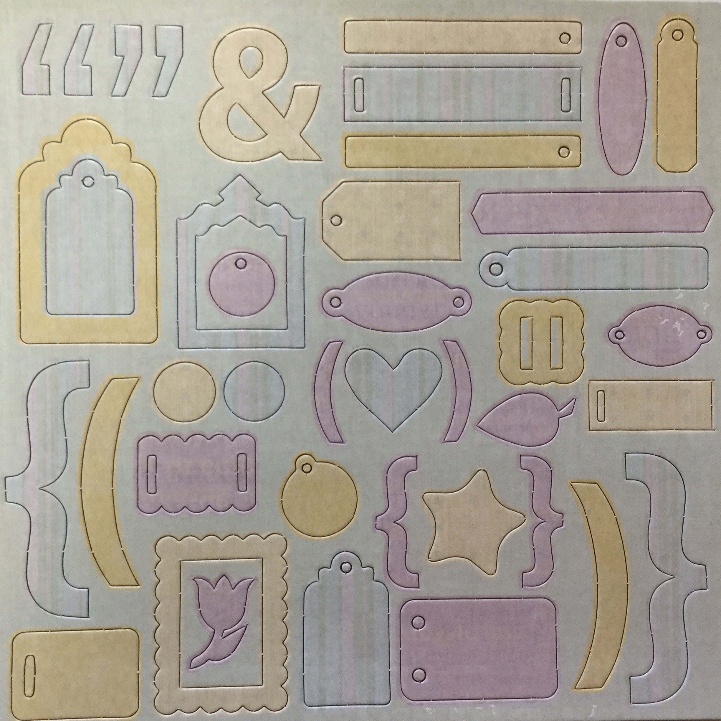 Pastel Chipboard Charm Brackets &amp; Labels 12” x 12” Sheet Scrapbooksrus 