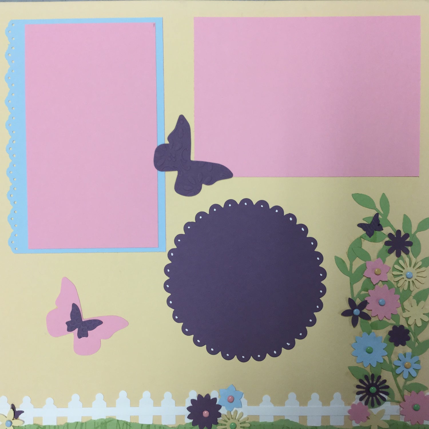 Premade Pages SPRING BUTTERFLIES 12&quot;X12&quot; (2) Scrapbook Pages Scrapbooksrus 