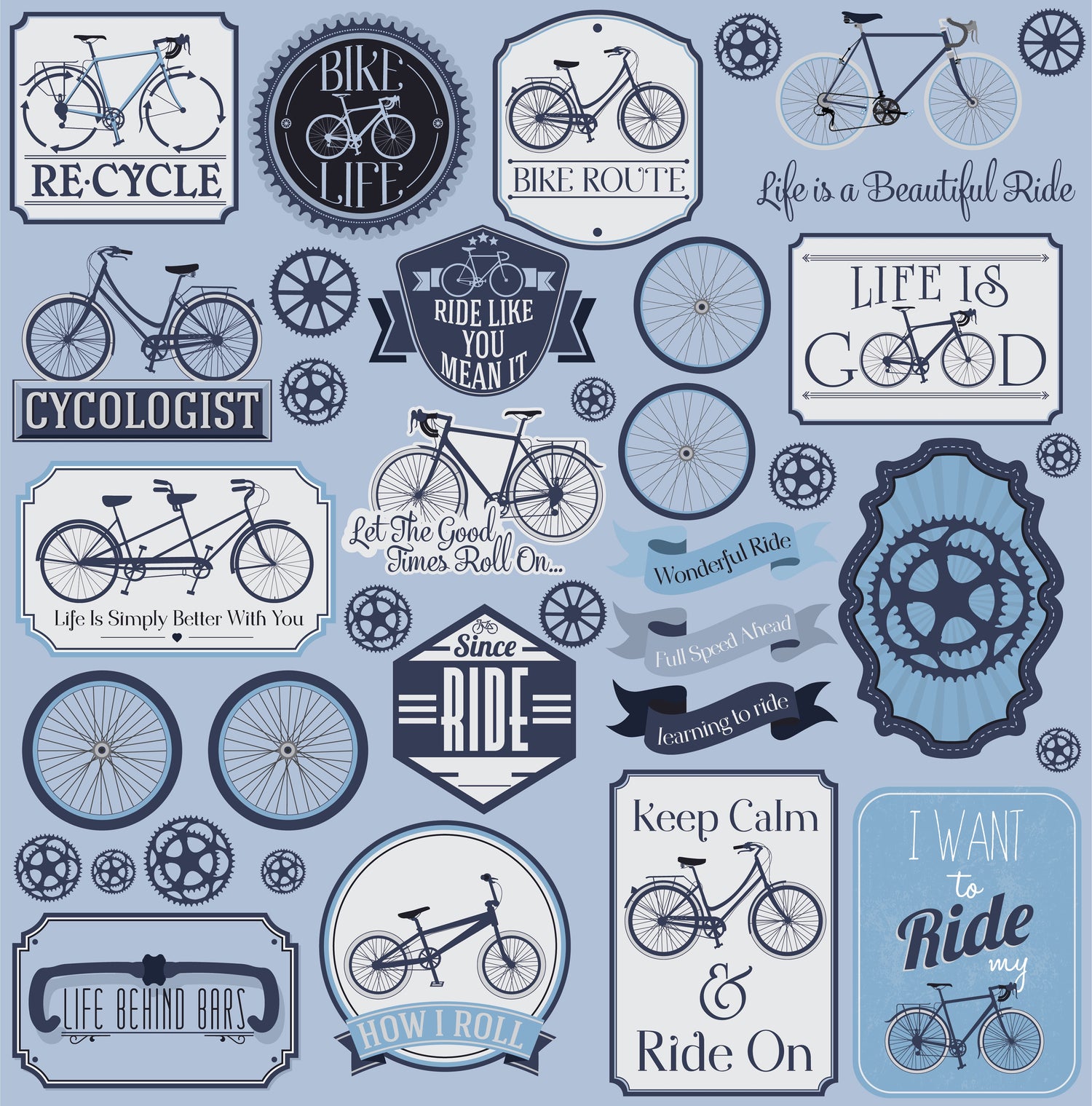 Reminisce BIKE LIFE Die Cut Stickers 12&quot;X12&quot; 22pc Scrapbooksrus 