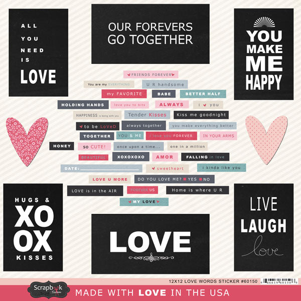 LOVE WORDS Sticker 12&quot;X12&quot; Scrapbook Customs Scrapbooksrus 