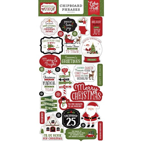 Echo Park 6&quot;x12&quot; CHRISTMAS MAGIC Chipboard Phrases 30pc Scrapbooksrus 