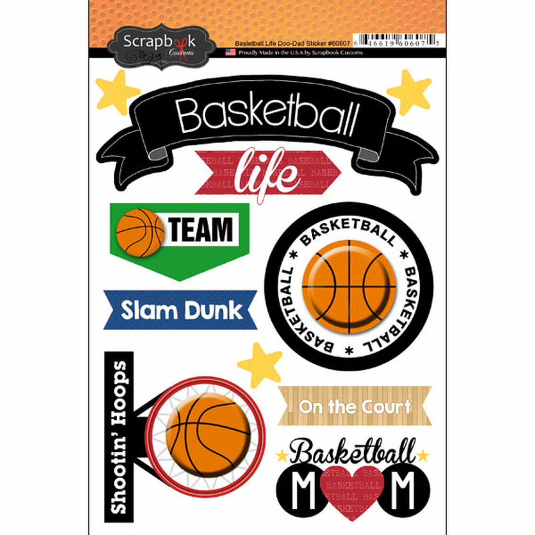 Scrapbook Customs BASKETBALL LIFE Doo Dads Stickers 11pc Scrapbooksrus 