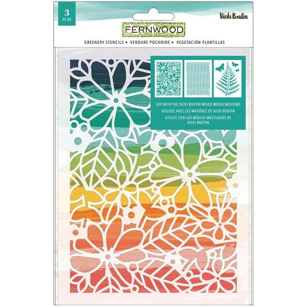 American Crafts Vicki Boutin FERNWOOD Greenery Stencils 3pc