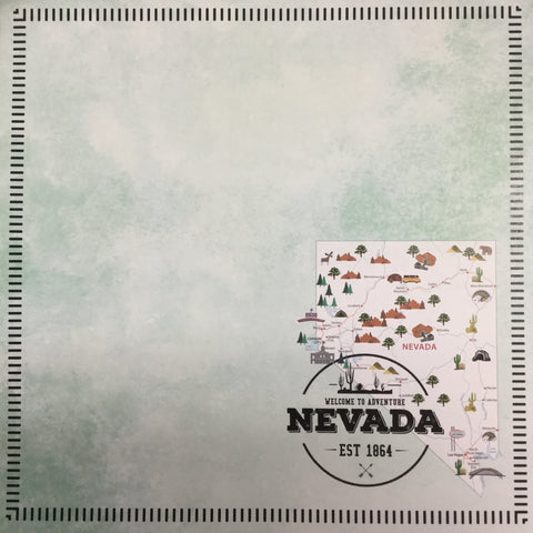 NEVADA POSTAGE MAP - GREEN Double Sided 12"X12" Scrapbook Travel Paper Scrapbooksrus 