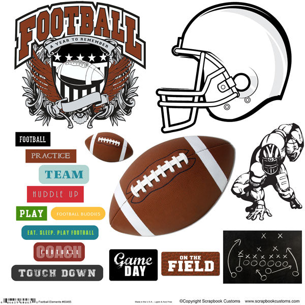 Scrapbook Customs FOOTBALL ELEMENTS CUT OUTS 17pc