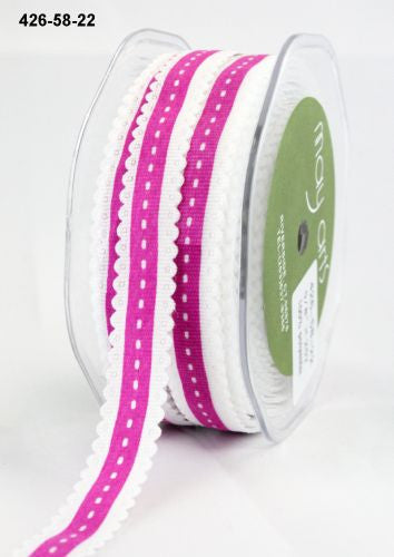 May Arts 5/8&quot; Grosgrain SCALLOP EDGE STITCH RIBBON 1 yard yd - Scrapbook Kyandyland