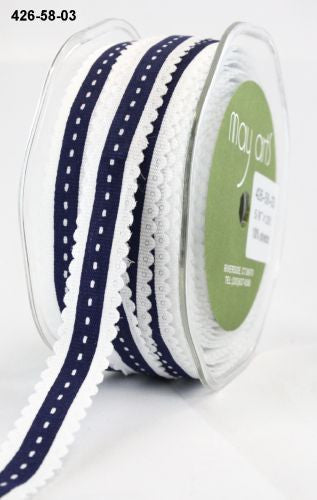May Arts 5/8&quot; Grosgrain SCALLOP EDGE STITCH RIBBON 1 yard yd - Scrapbook Kyandyland