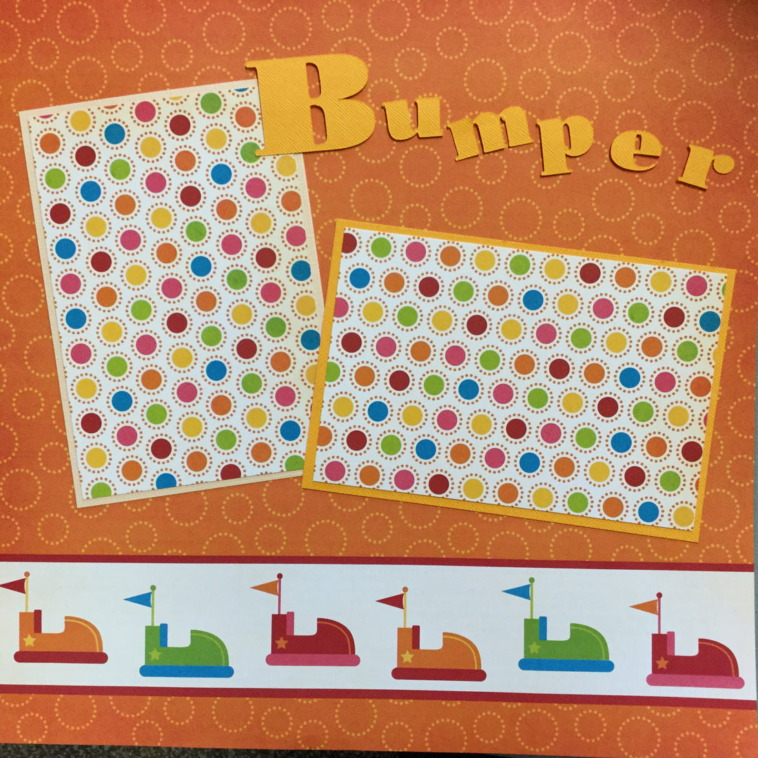 Premade BUMPER CARS(2) 12”X12” Scrapbook Pages Scrapbooksrus 