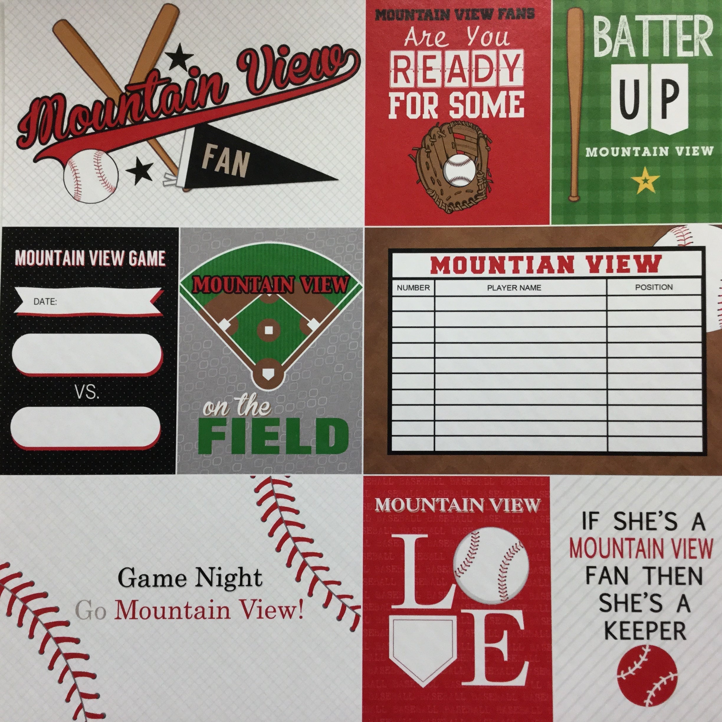 MOUNTAIN VIEW BASEBALL Pride Kit 12&quot;X12&quot; Scrapbook Paper