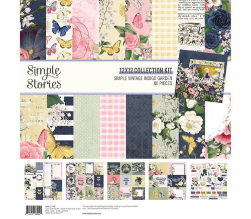 Simple Stories Simple Vintage INDIGO GARDEN Chipboard Stickers 30pc Scrapbooksrus