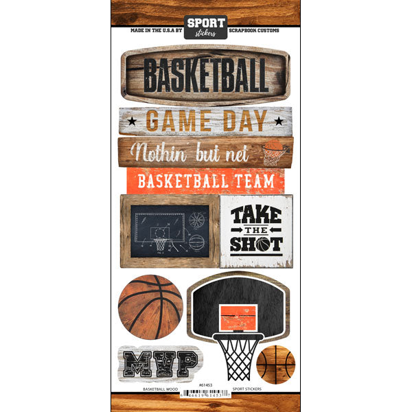 BASKETBALL WOOD SPORT 5pc Scrapbook Kit Scrapbooksrus