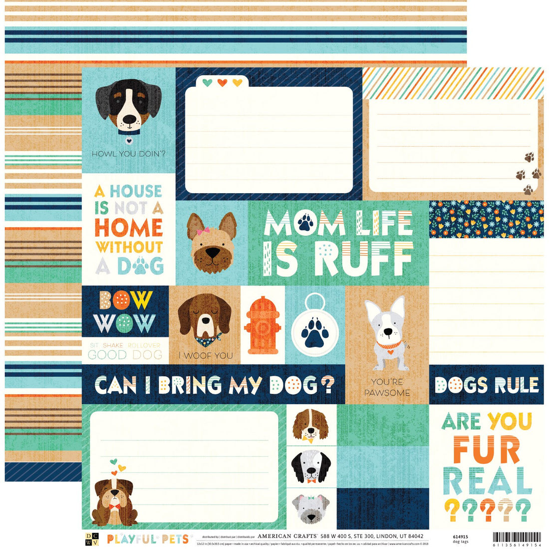DCWV Playful Pets DOG TAGS 12”x12” Scrapbook Paper Scrapbooksrus