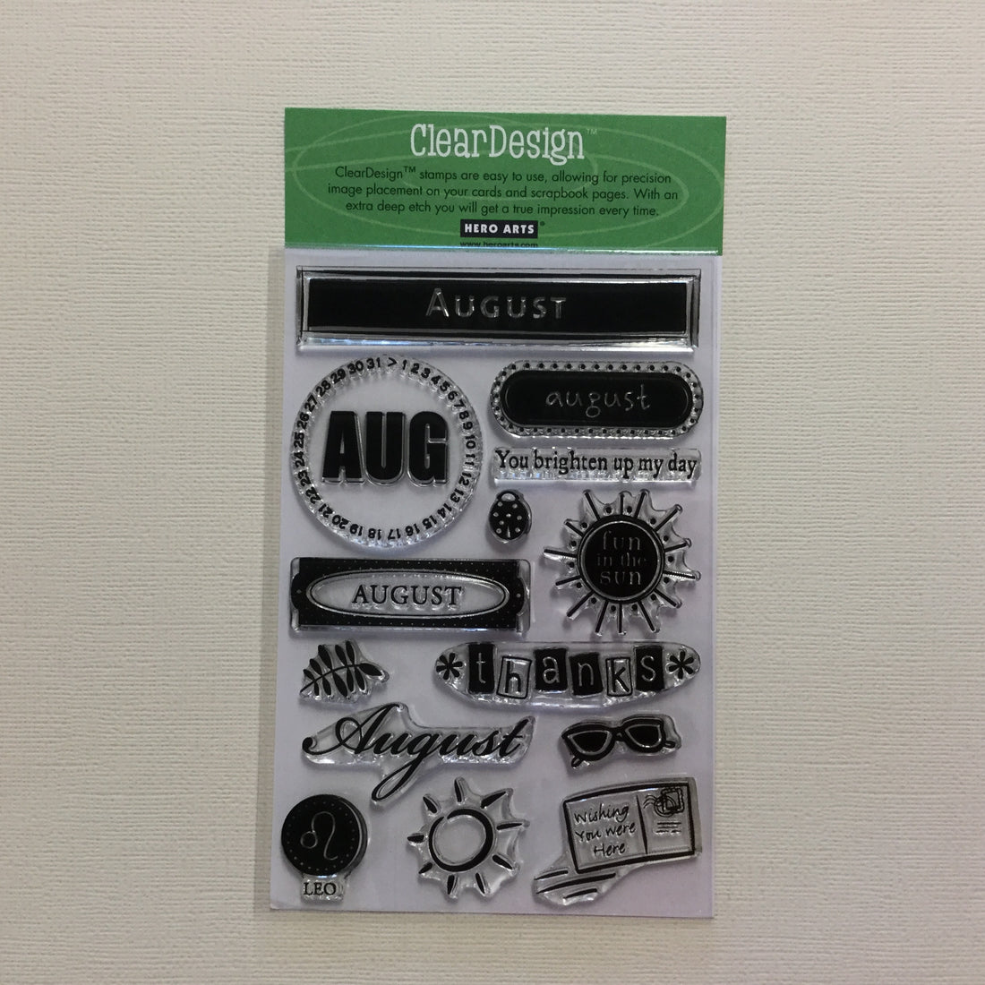 Hero Arts Clear Design AUGUST Acrylic Stamp Set 15pc Scrapbooksrus