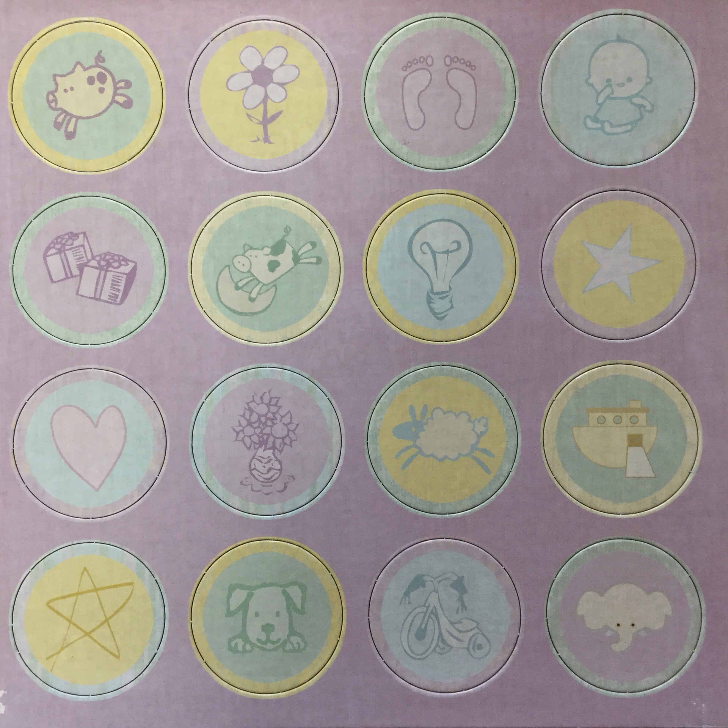 Pastel Baby Round Chipboard 2.5” Icons 12” x 12” Sheet Scrapbooksrus 