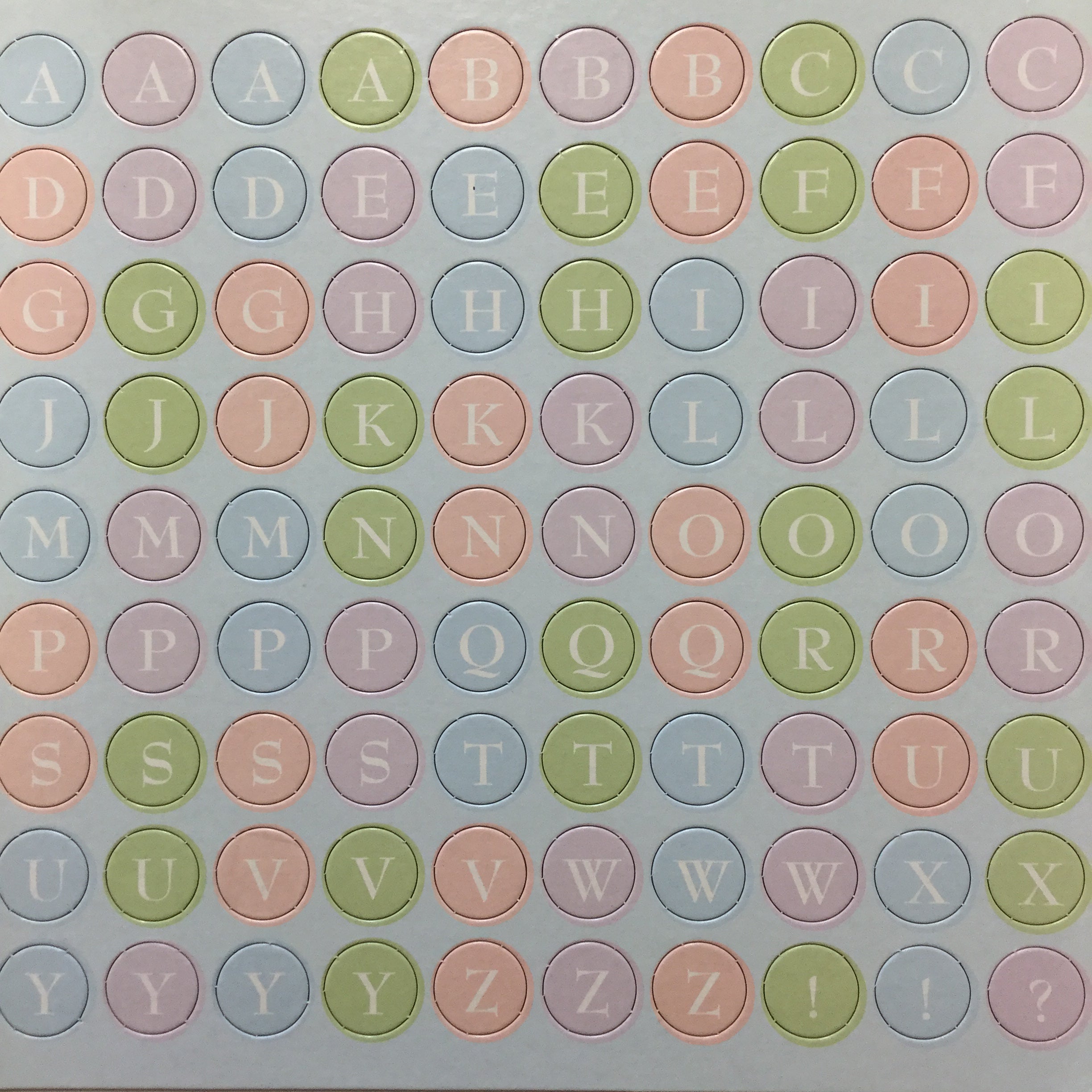 Pastel Round Chipboard Uppercase Alphabets 12” x 12” Sheet Scrapbooksrus 