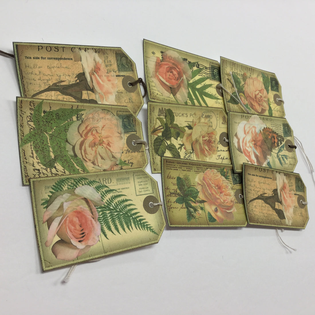 Tags &amp; Ephemera 10pc VINTAGE POSTCARD ROSES Scrapbooksrus 