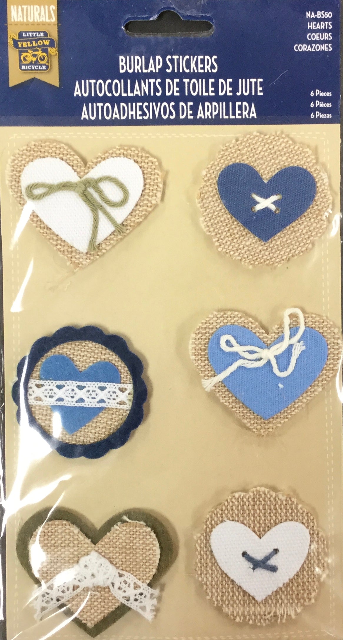 Little Yellow Bicycle Naturals HEARTS Burlap Stickers 6 pc Scrapbooksrus 