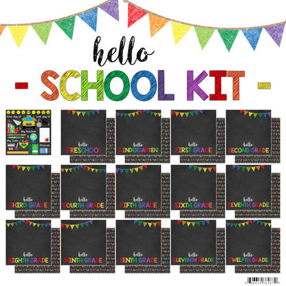 HELLO SCHOOL 12&quot;X12&quot; Paper Kît 14pc Scrapbook Customs Scrapbooksrus 