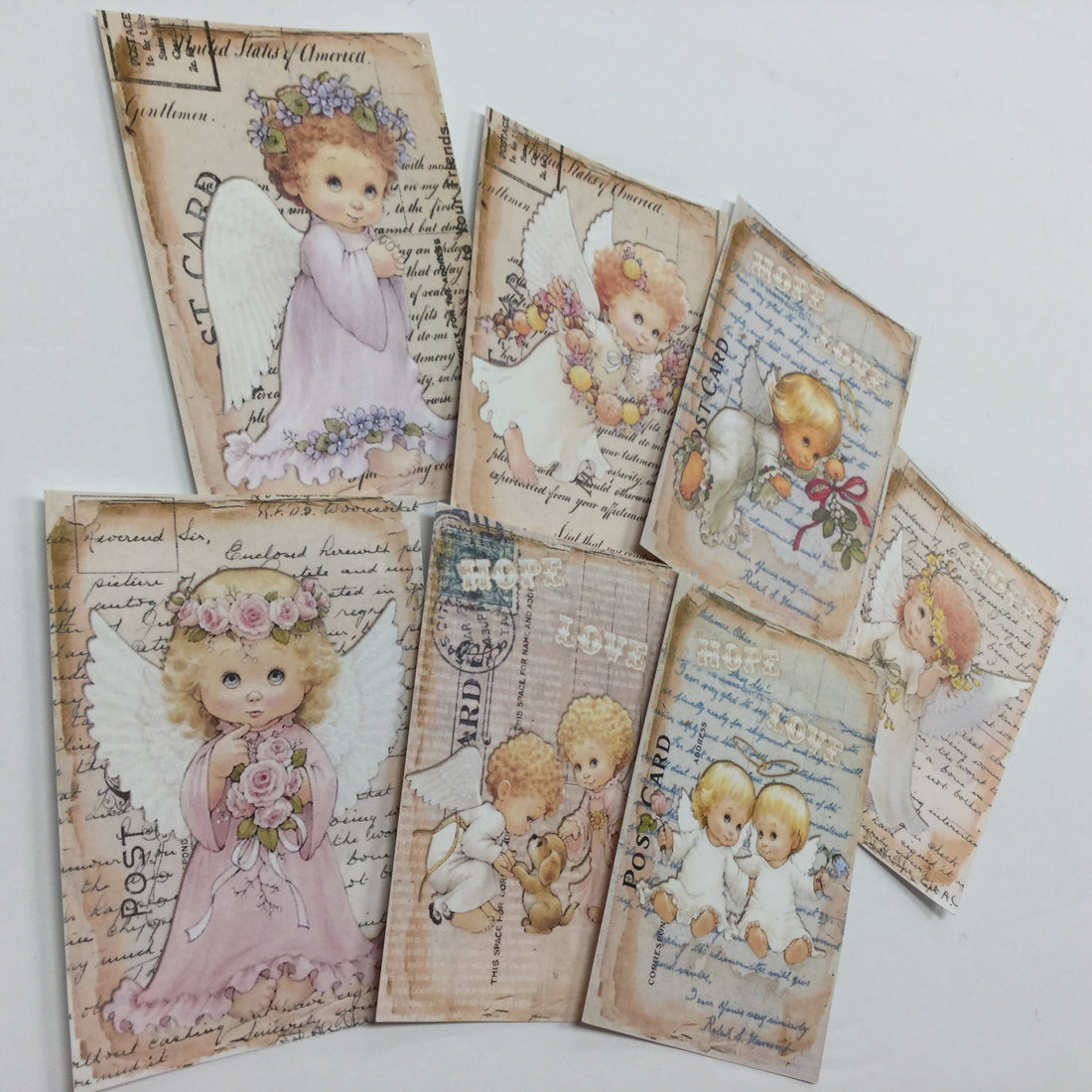 Tags &amp; Ephemera 7pc VINTAGE FLORAL BABY ANGELS Scrapbooksrus 