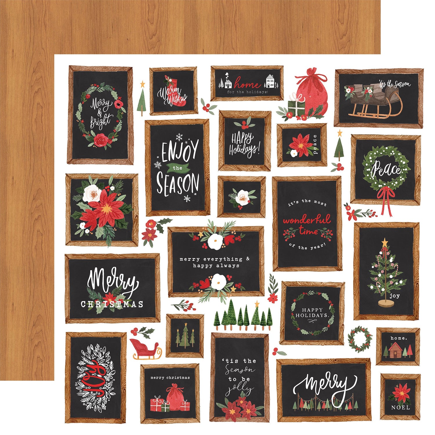 Carta Bella Happy Christmas CHRISTMAS SIGNS 12&quot;x12&quot; Paper Scrapbooksrus 