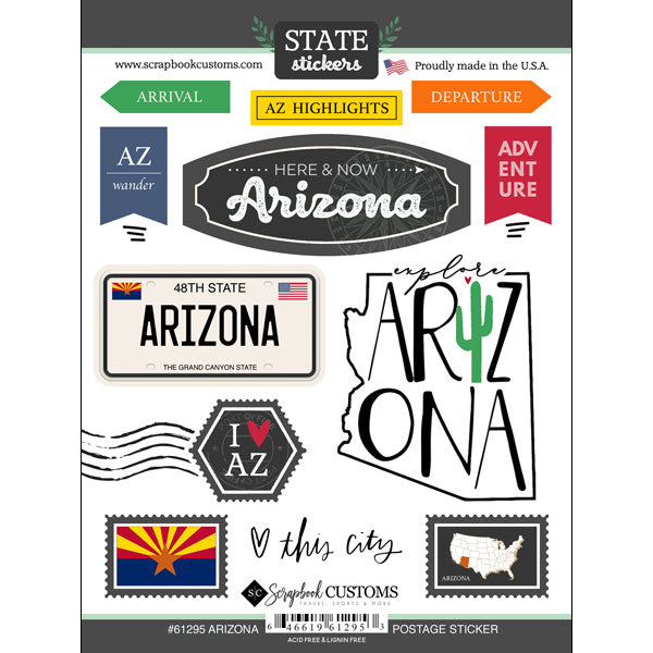 Scrapbook Customs State Sticker ARIZONA Postage Stickers 12pc