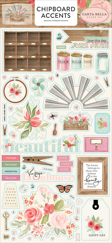 Carta Bella FARMHOUSE MARKET Chipboard Accents 55pc Scrapbooksrus 