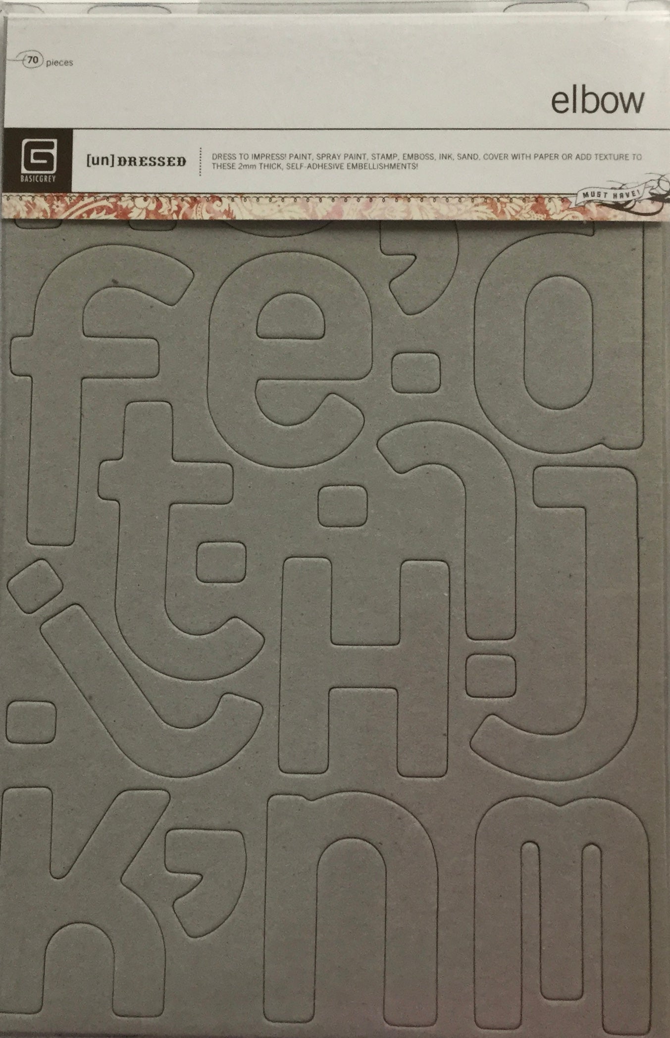 Basic Grey Undressed ELBOW Chipboard Alphabets Scrapbooksrus 