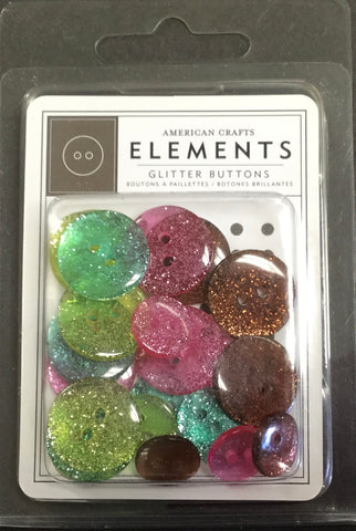 American Crafts  Elements GARDEN CAFE Glitter Buttons 24pc Scrapbooksrus 