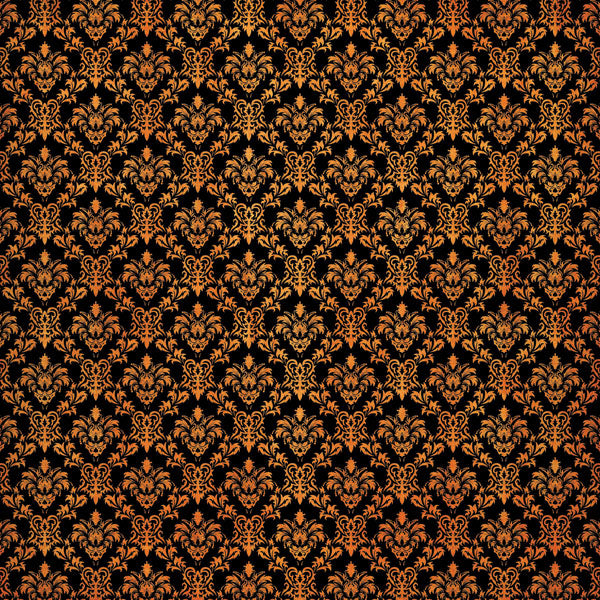 Scrapbook Customs HALLOWEEN DAMASK- SMALL ORANGE SWIRLS 12x12” Scrapbook Paper Scrapbooksrus 