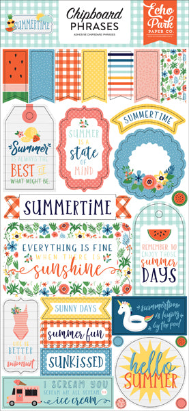 Echo Park 6&quot;x12&quot; SUMMERTIME Chipboard Phrases 26pc Scrapbooksrus 