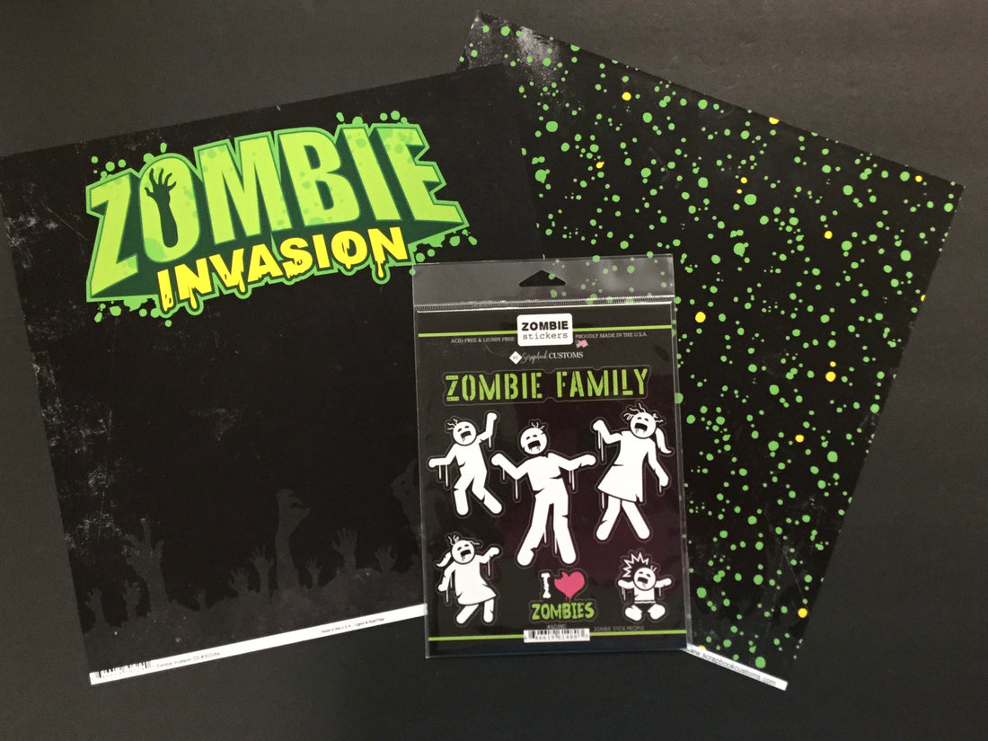 Scrapbook Customs ZOMBIE INVASION Paper Pack 3pc Scrapbooksrus