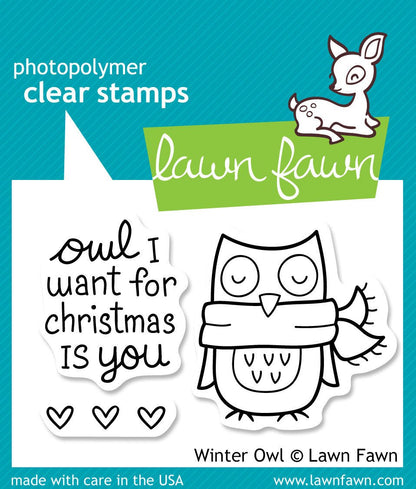 Lawn Fawn WINTER OWL Clear Stamps 3&quot;X2&quot; 3pc