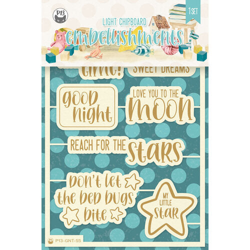 P13 Goodnight Collection LIGHT CHIPBOARD EMBELLISHMENTS 1 Set Scrapbooksrus 