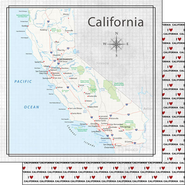 CALIFORNIA ADVENTURE MAP Double Sided 12X12 Paper Scrapbook Customs Scrapbooksrus 