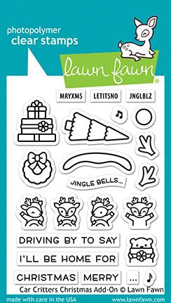 Lawn Fawn CAR CRITTERS CHRISTMAS ADD-ON Clear Stamps