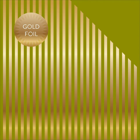 Echo Park Dots & Stripes 12"X12" GOLD FOIL STRIPE GREEN