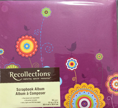 Recollections PURPLE FLOWERS 12"X12" Scrapbook Album Scrapbooksrus 