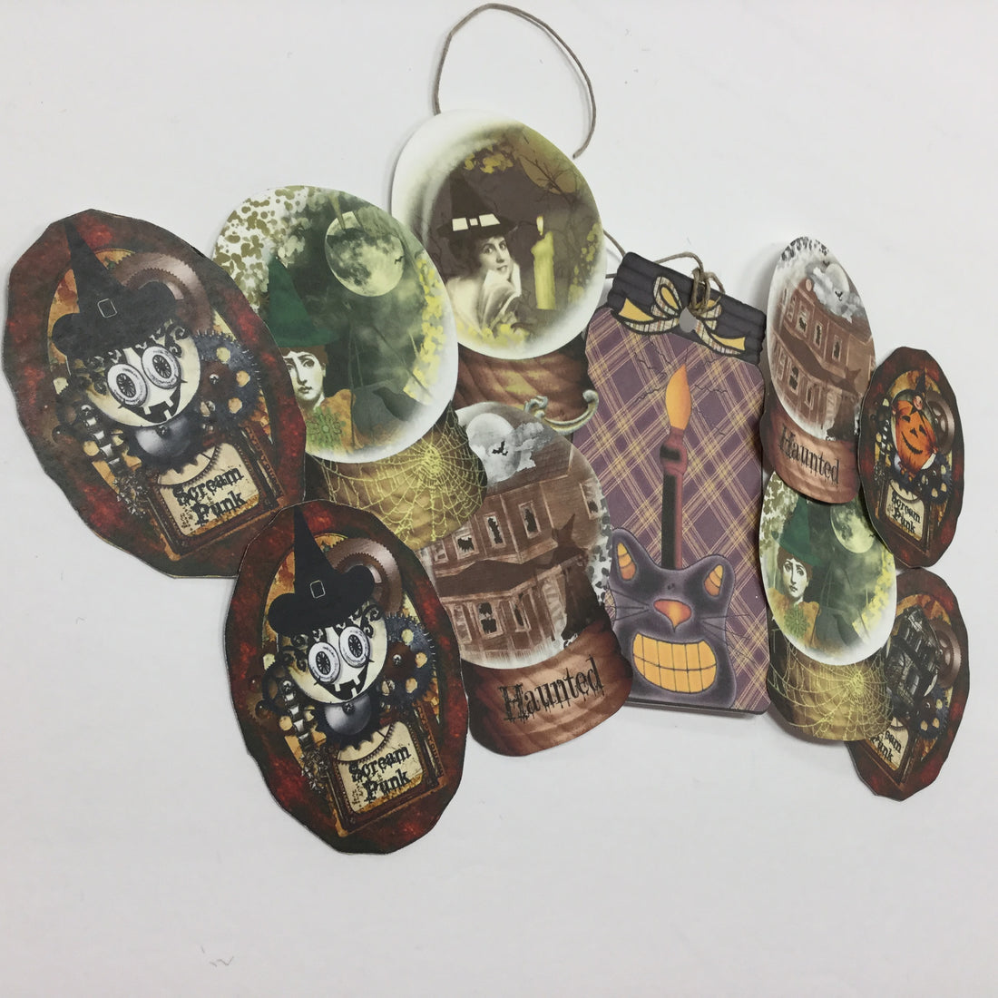 Tags &amp; Ephemera 10pc HALLOWEEN Steampunk Globes Cat Scrapbooksrus 