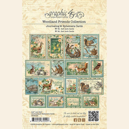 Graphic 45 3x4 &amp; 4x6 WOODLAND FRIENDS Journaling and Ephemera Cards Scrapbooksrus 