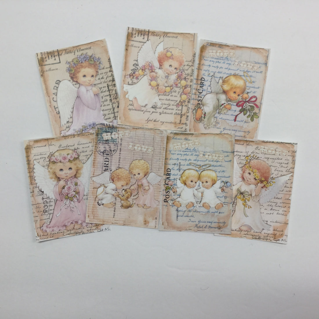 Tags &amp; Ephemera 7pc VINTAGE FLORAL BABY ANGELS Scrapbooksrus 