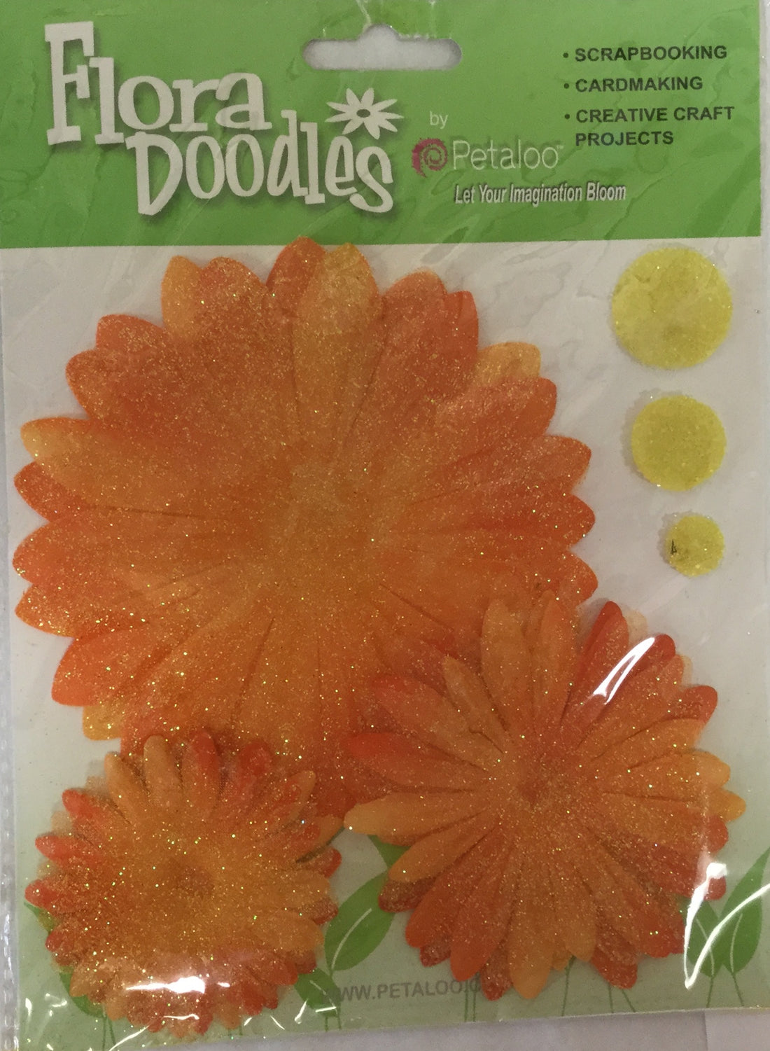 Petaloo Flora Doodles Glittered Daisy Layers ORANGE Scrapbooksrus