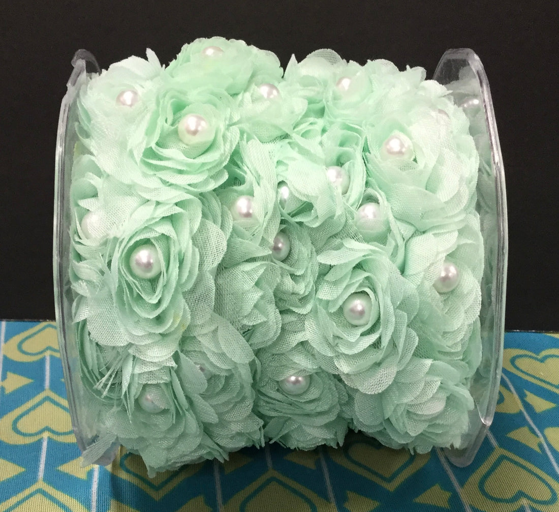 Scrapbooksrus Pearl Ribbon Roses MINT GREEN 1 yard Trim Scrapbooksrus 