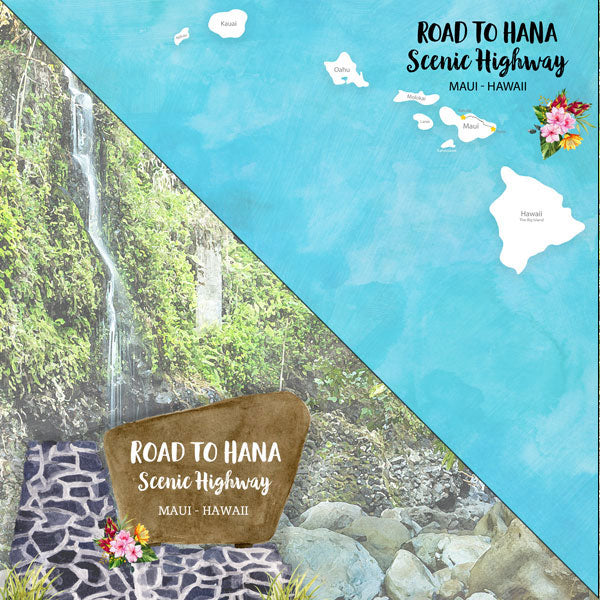 Hawaii Maui ROAD TO HANA SCENIC HIGHWAYWatercolor 12&quot;X12&quot; Scrapbook Paper Scrapbooksrus 