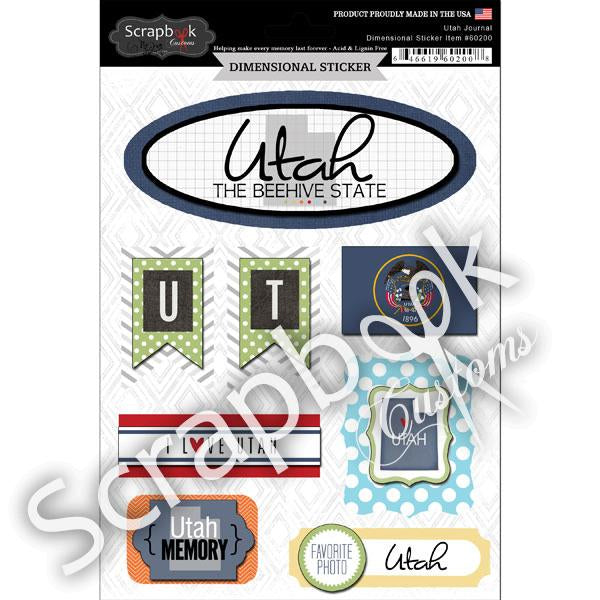 UTAH Journal 3D Scrapbook Stickers 6”x9” 8pc