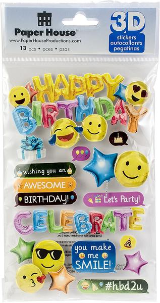 Paper House EMOJI BIRTHDAY 3D Stickers 13pc Scrapbooksrus