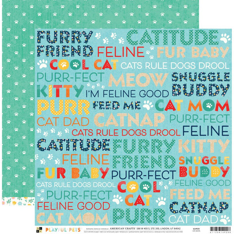 DCWV Playful Pets CAT WORDS 12”x12” Scrapbook Paper Scrapbooksrus 