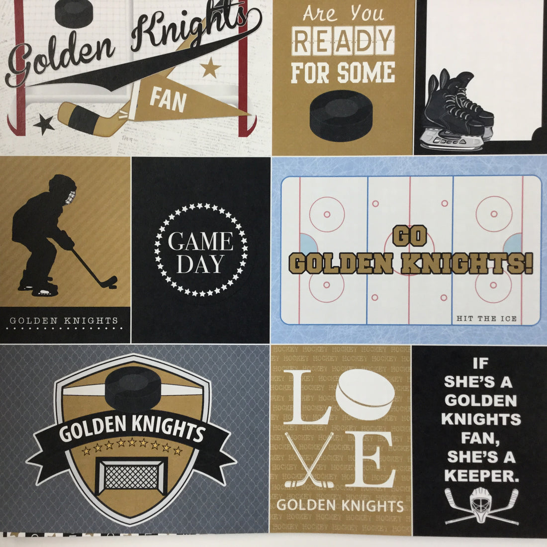 Golden Knights PRIDE HOCKEY KIT Gold 12&quot;X12&quot; Scrapbook Paper 12 Sheets