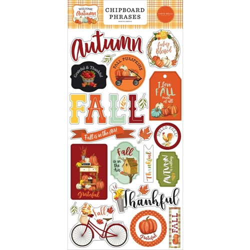 Carta Bella 6&quot;x12&quot; WELCOME AUTUMN Chipboard Phrases Stickers Scrapbooksrus 