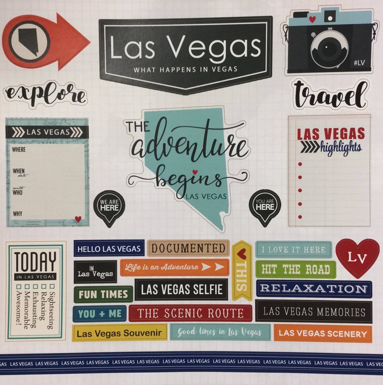 LAS VEGAS ADVENTURE STICKERS 12&quot;X12&quot; Custom Travel Paper 29 pc Scrapbooksrus 