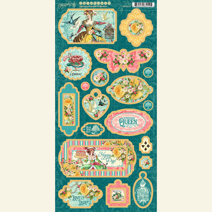 Graphic 45 EPHEMERA QUEEN COLLECTION Chipboard Stickers 19 pc Scrapbooksrus 